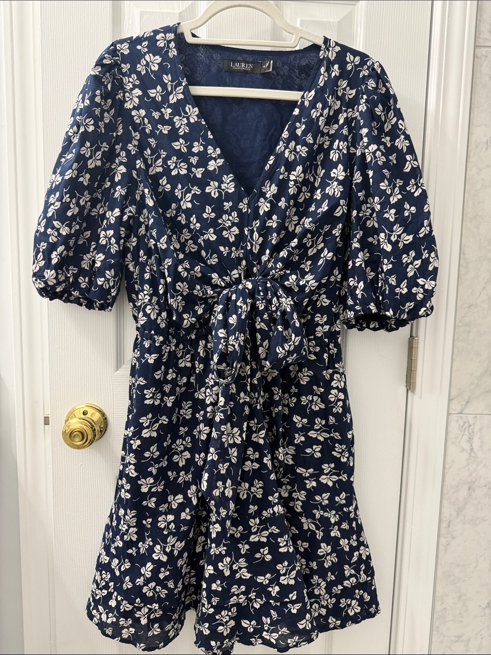 Lauren Ralph Lauren Navy and White Floral Tie-Front Mini Dress